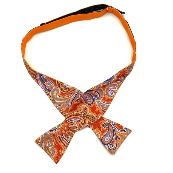 Croft & Barrow Bow Tie Men's Orange & Blue Paisley Hand Made Adjustable - Picture 1 of 4